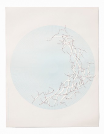 Untitled (polar graph 7), polar graph paper, drafting film, cotton-rag paper, cotton thread, 42.5cm x 33cm, 2012